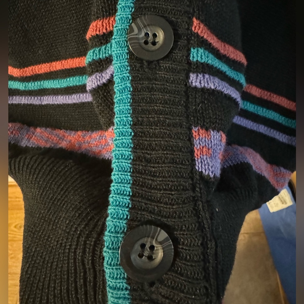Vintage Bugle Boy Aztec Stipe Eclectic Grandpa Button Up Cardigan Purple Teal - Picture 2 of 12
